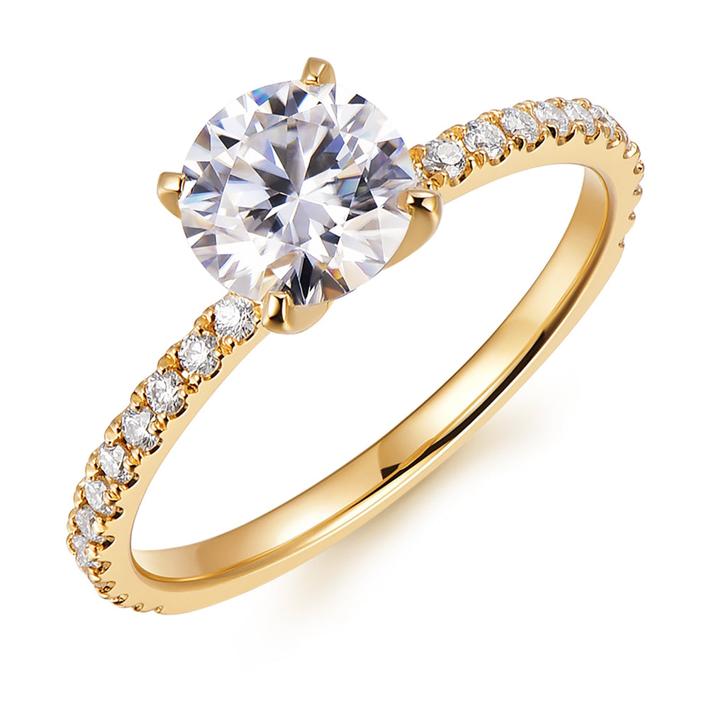DochKata 14K Gold Moissanite Engagement Ring 1ct Round Brilliant Cut
