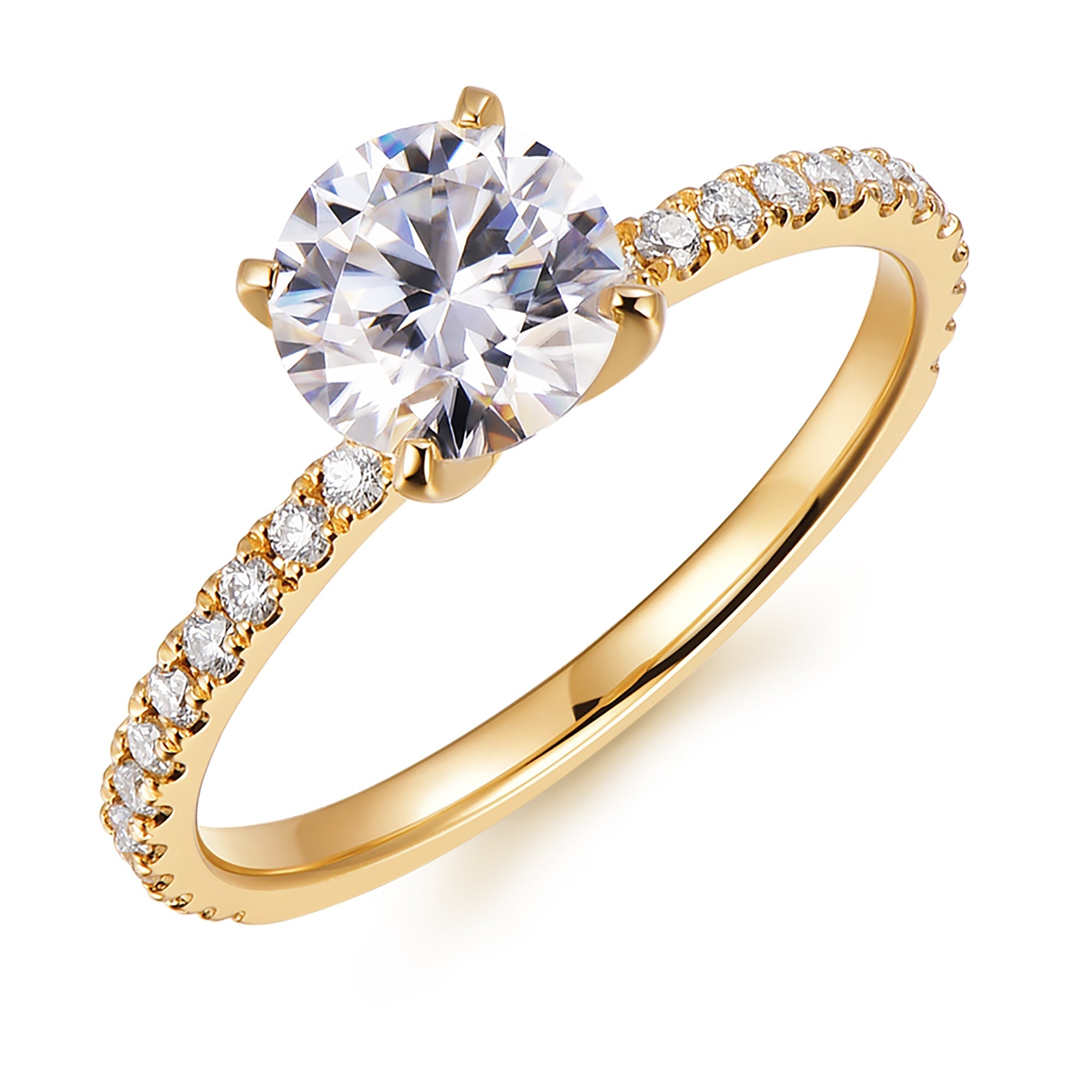 DochKata 14K Gold Moissanite Engagement Ring 1ct Round Brilliant Cut